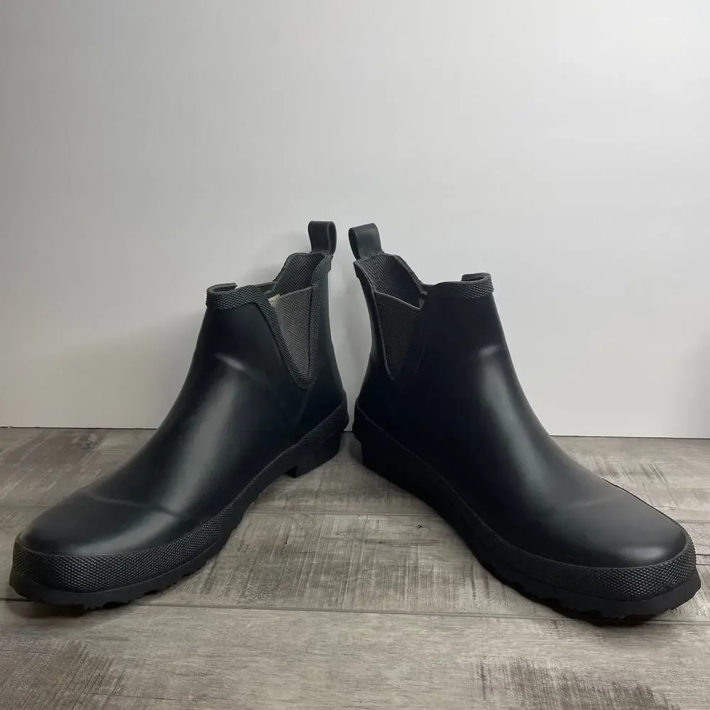 NWT CHAPS Matte Black Rubber Rain Boots AEVA BO RAI Sz 10 Slip On Low Top